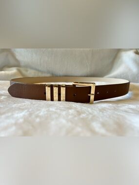 Nine West Brown Faux Leather Belt with Gold Buckle